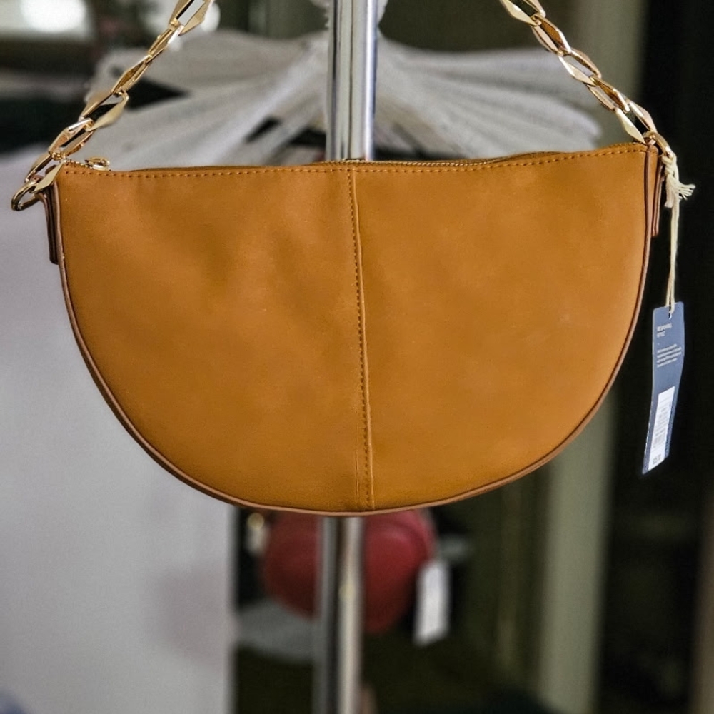 Tan Leather Shoulder Bag with Gold Hardware